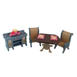 Fisher Price Loving Family Dining Room Set 2008 Table Chairs Hutch Furniture